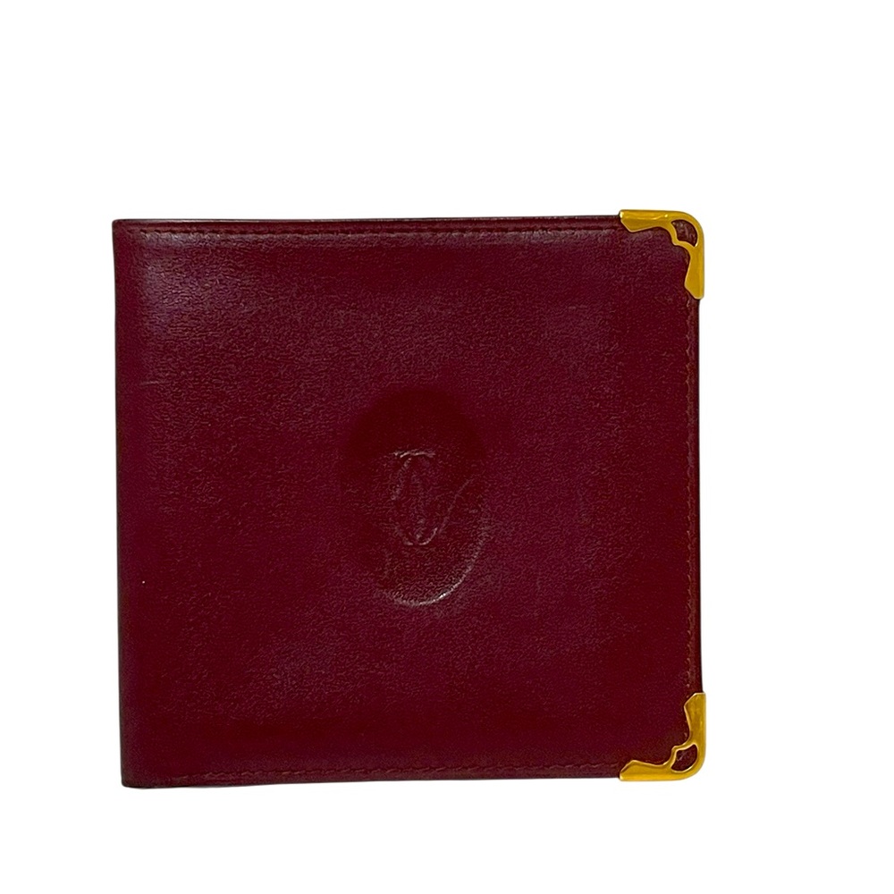 🌟🌟Cartier Burgundy Leather Card Holder with Gold Details